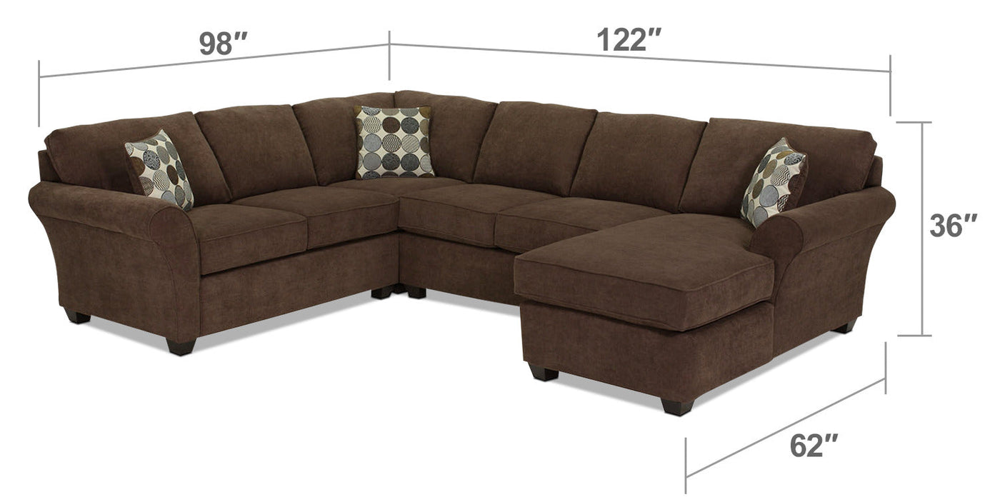 Althea 4-Piece Sectional with Right-Facing Chaise - Coffee