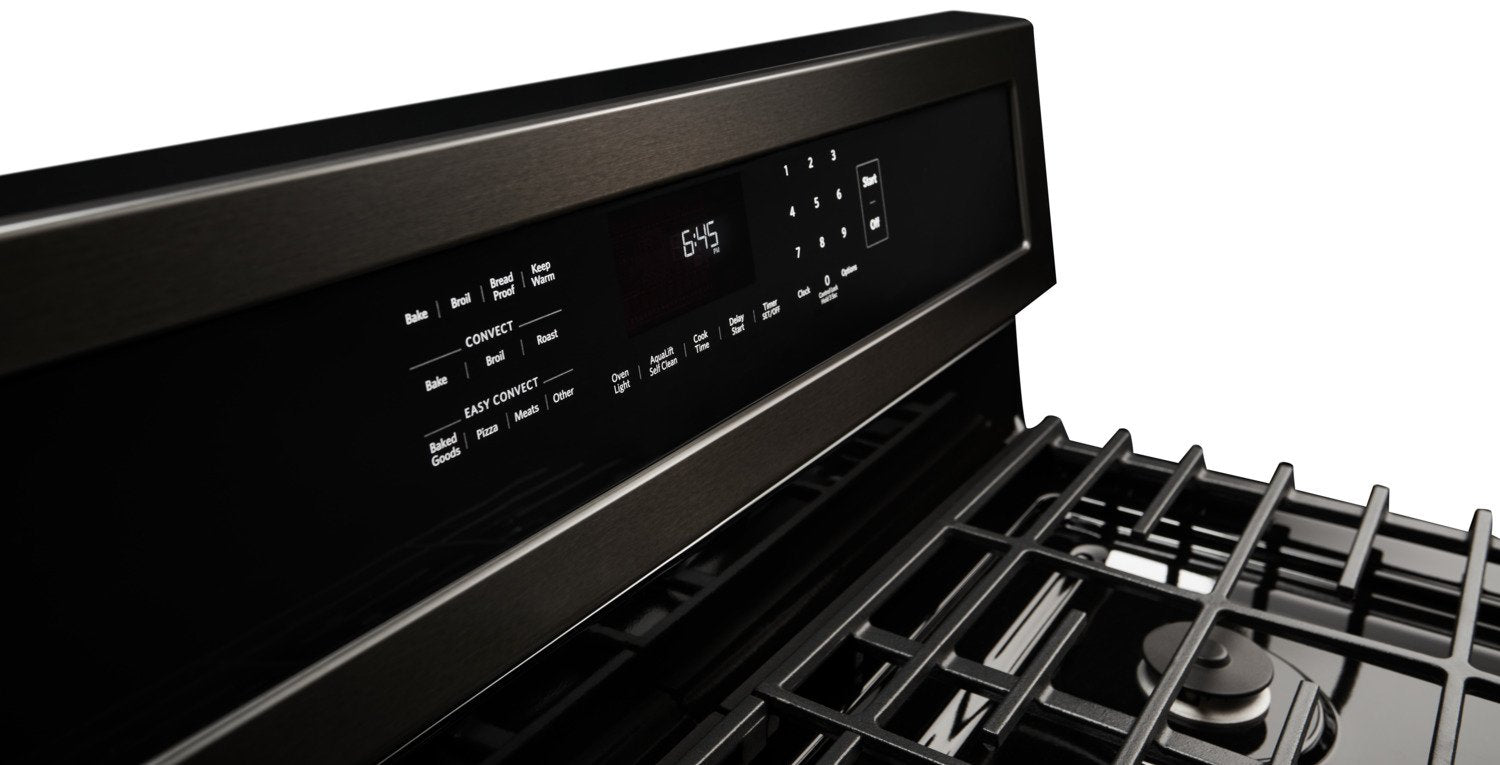 KitchenAid Black Stainless Steel Freestanding Gas Convection Range (5.8 Cu. Ft.) - KFGG500EBS