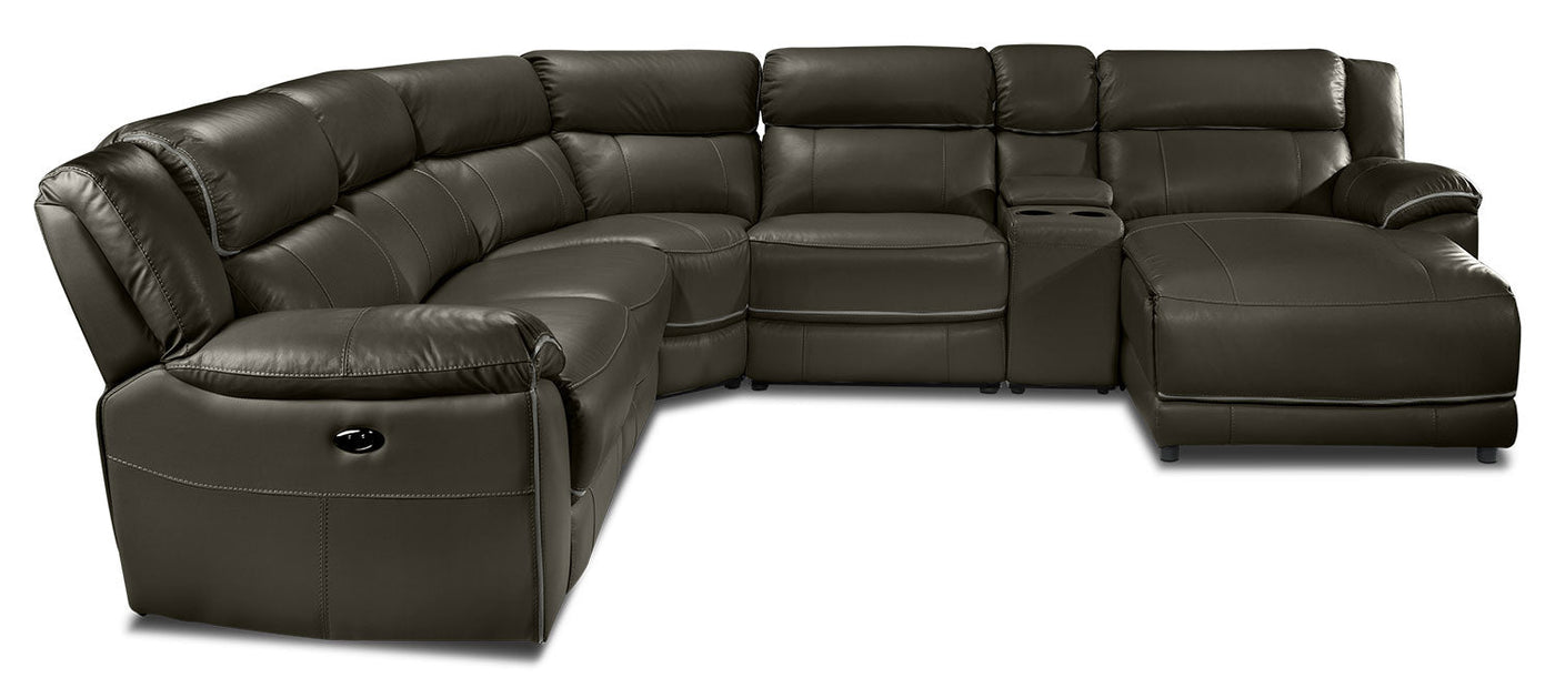 Holton 6-Piece Leather Sectional with Right-Facing Chaise - Charcoal Grey