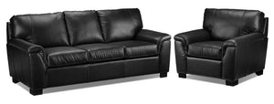 Reynolds Leather Sofa and Chair Set - Black