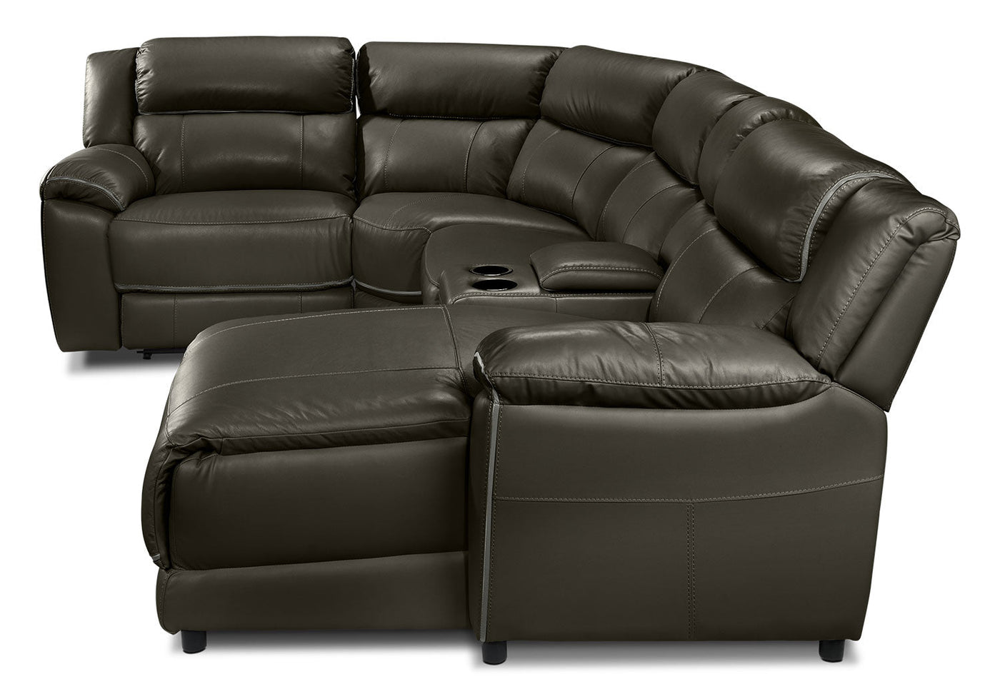 Holton 5-Piece Leather Sectional with Right-Facing Chaise - Charcoal Grey