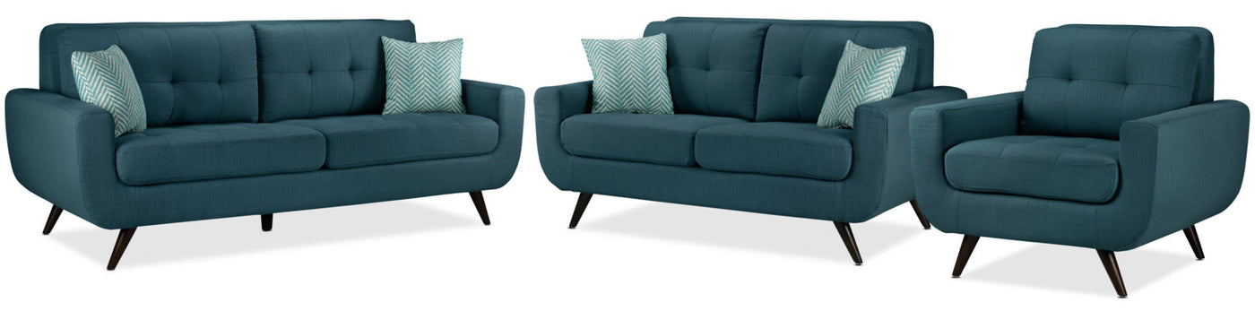 Julian Sofa, Loveseat and Chair Set - Blue