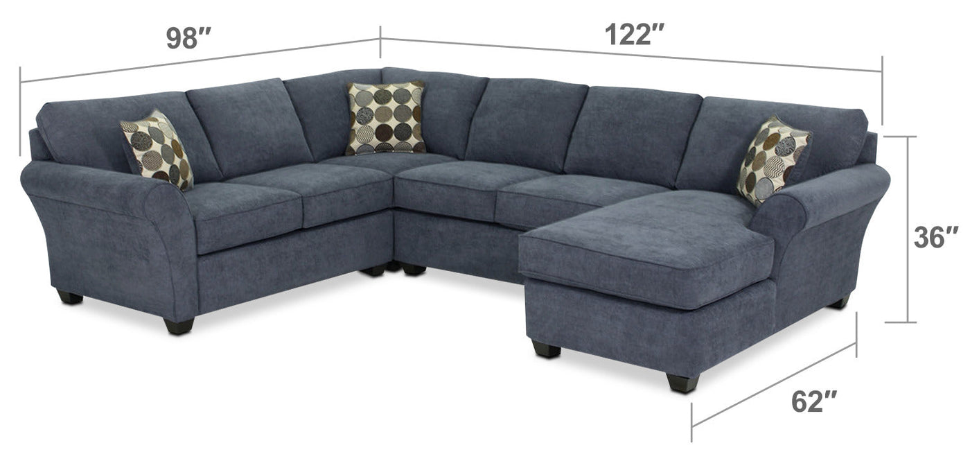 Althea 4-Piece Sectional with Left-Facing Chaise - Navy