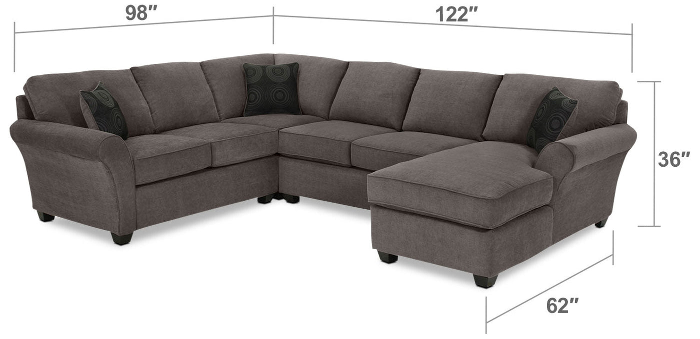 Althea 4-Piece Sectional with Right-Facing Chaise - Charcoal