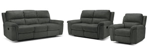 Roarke Reclining Sofa, Reclining Loveseat and Recliner Set - Charcoal