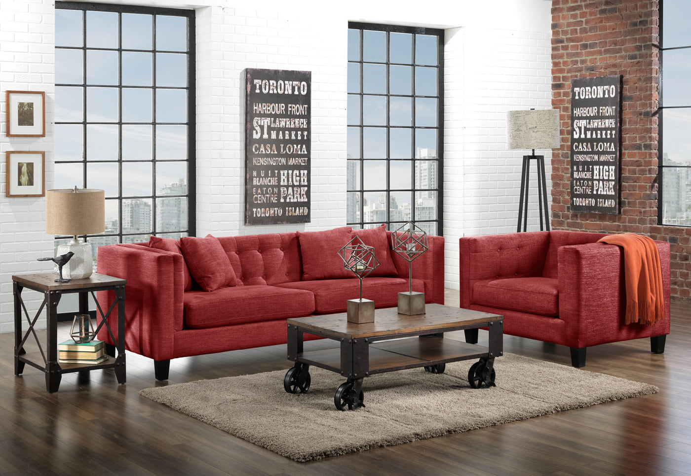 Astin Sofa and Loveseat Set - Red