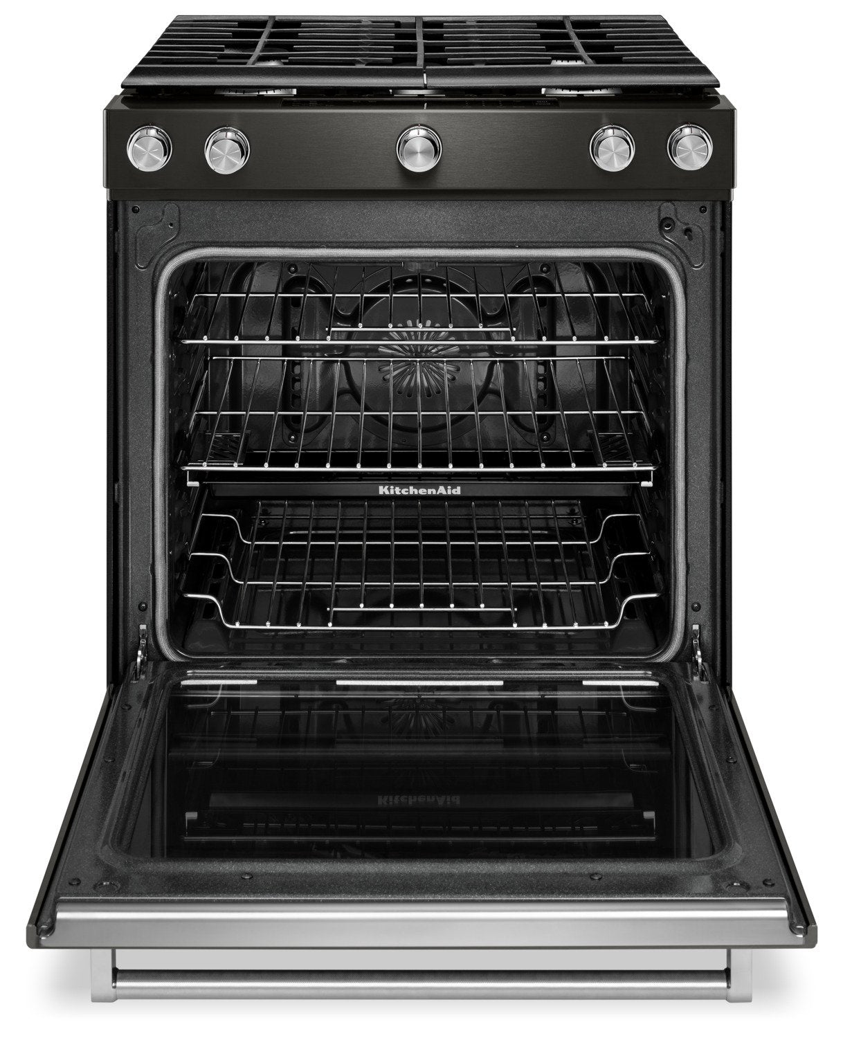 KitchenAid Black Stainless Steel Slide-In Gas Convection Range (5.8 Cu. Ft.) - KSGG700EBS