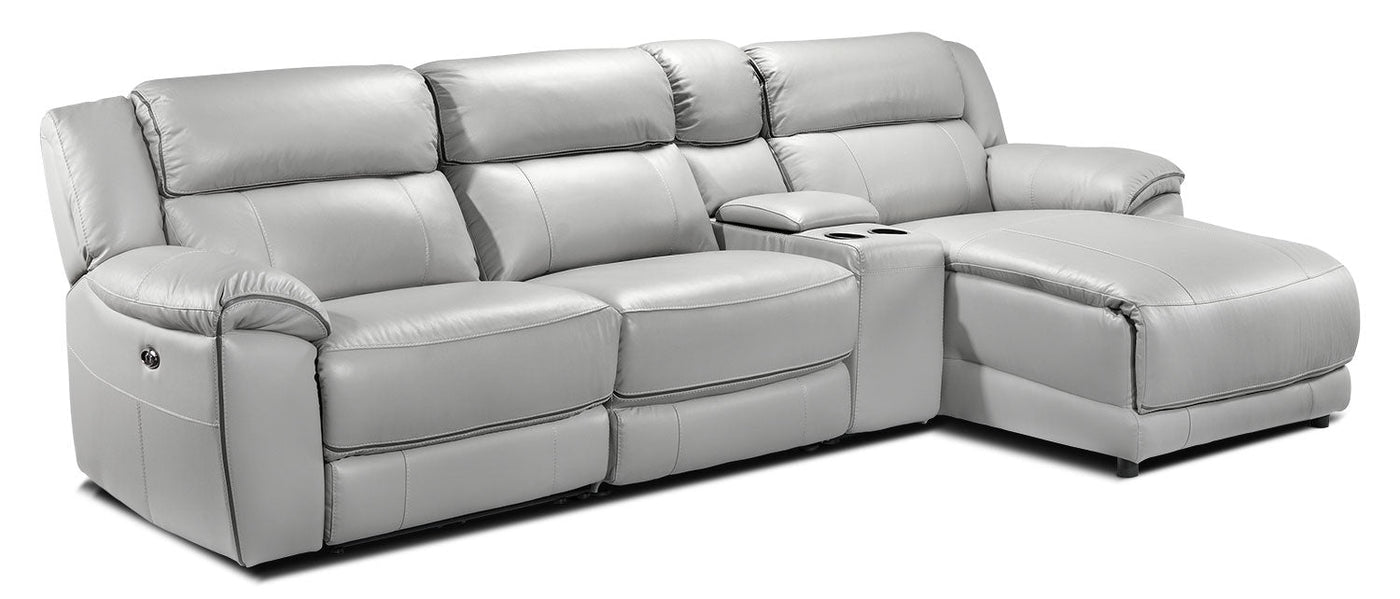 Holton 4-Piece Leather Sectional with Right-Facing Chaise - Grey