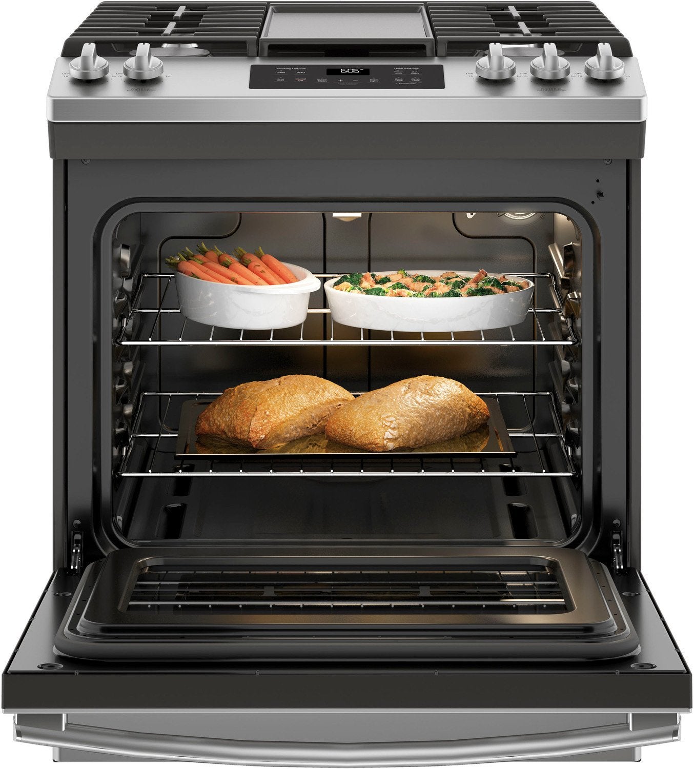 GE Premium Stainless Steel Appearance Slide-In Gas Range (5.4 Cu. Ft.) - JCGSS66SELSS