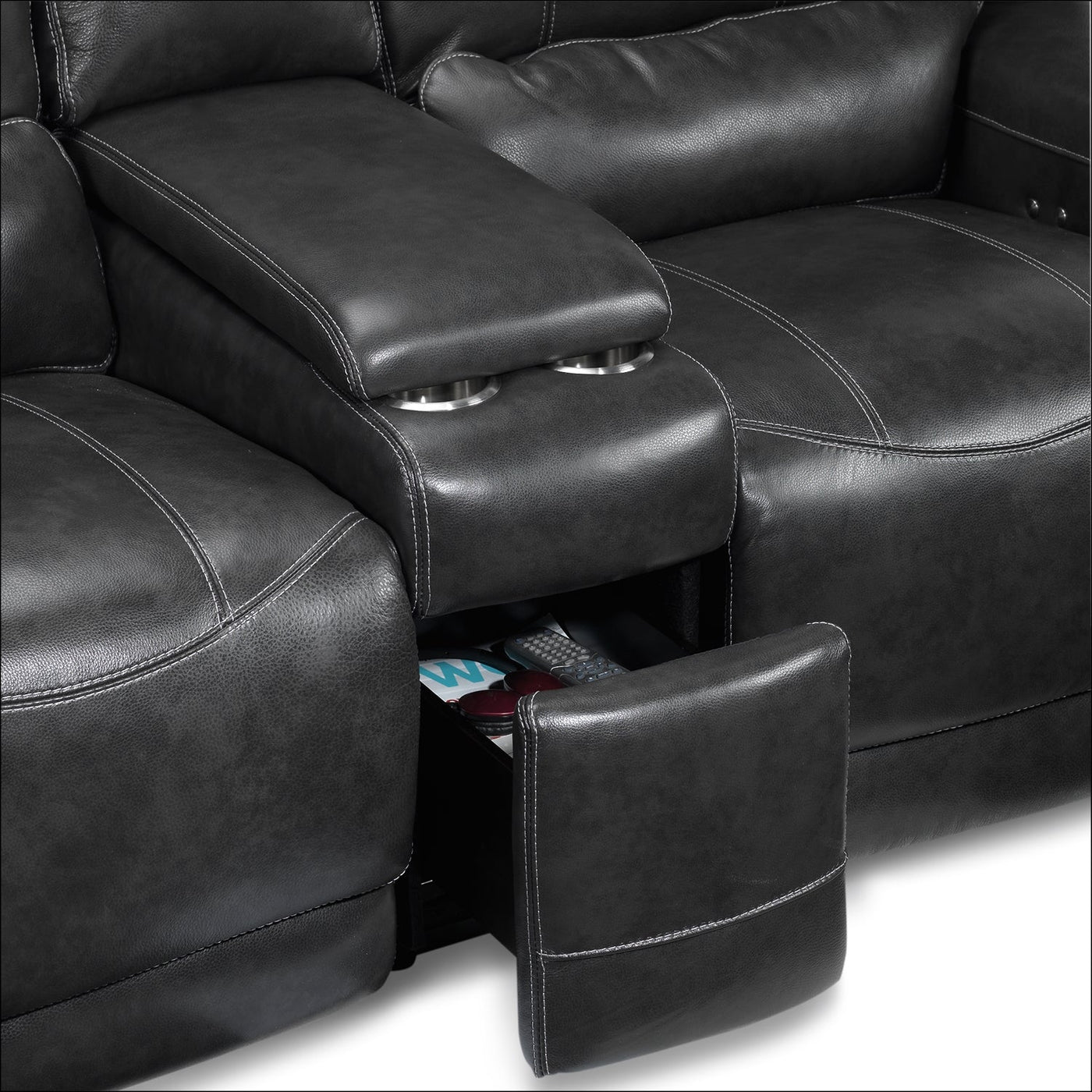 Dearborn Power Reclining Leather Loveseat with Console - Charcoal