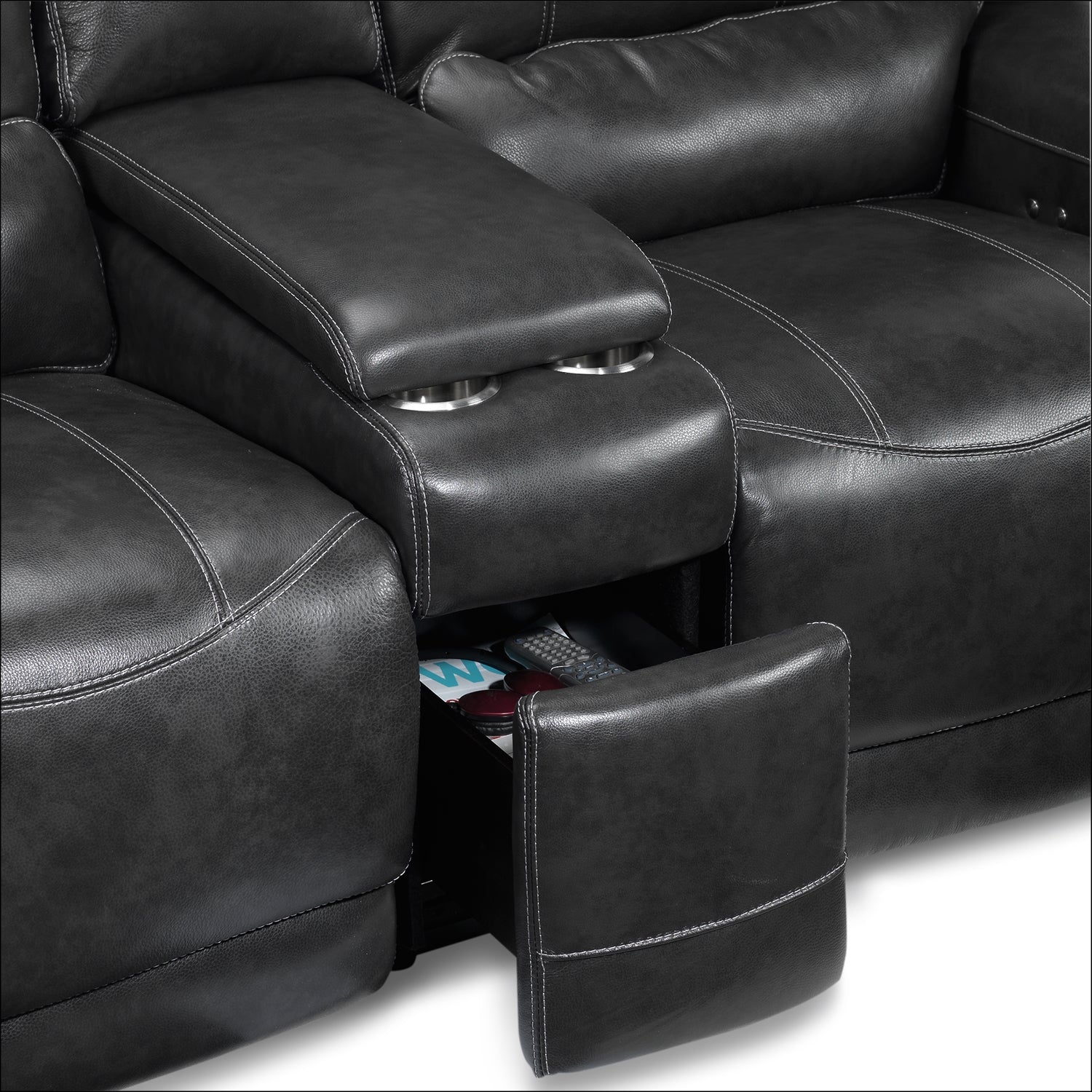 Dearborn Power Reclining Leather Loveseat with Console - Charcoal