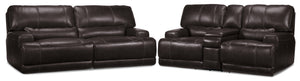 Dearborn Power Reclining Sofa and Reclining Loveseat w/ Console Set - Blackberry