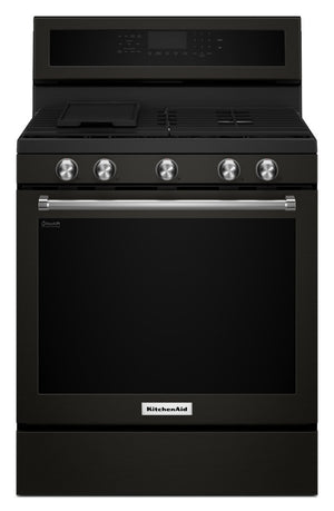 KitchenAid Black Stainless Steel Freestanding Gas Convection Range (5.8 Cu. Ft.) - KFGG500EBS