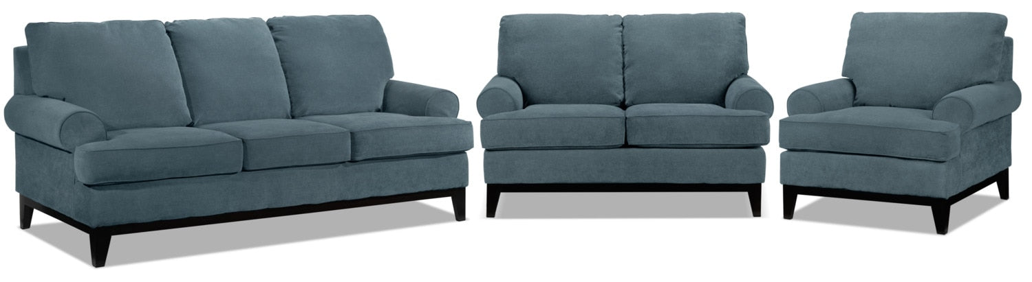 Crizia Sofa, Loveseat and Chair Set - Navy