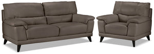 Braylon Leather Sofa and Chair Set - African Grey