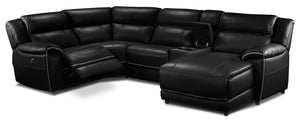 Holton 5-Piece Leather Sectional with Right-Facing Chaise - Black