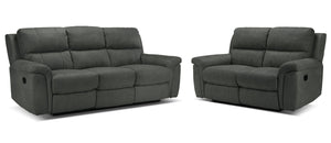 Roarke Reclining Sofa and Reclining Loveseat Set - Charcoal