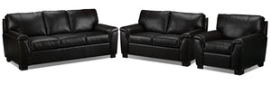 Reynolds Leather Sofa, Loveseat and Chair Set - Coffee