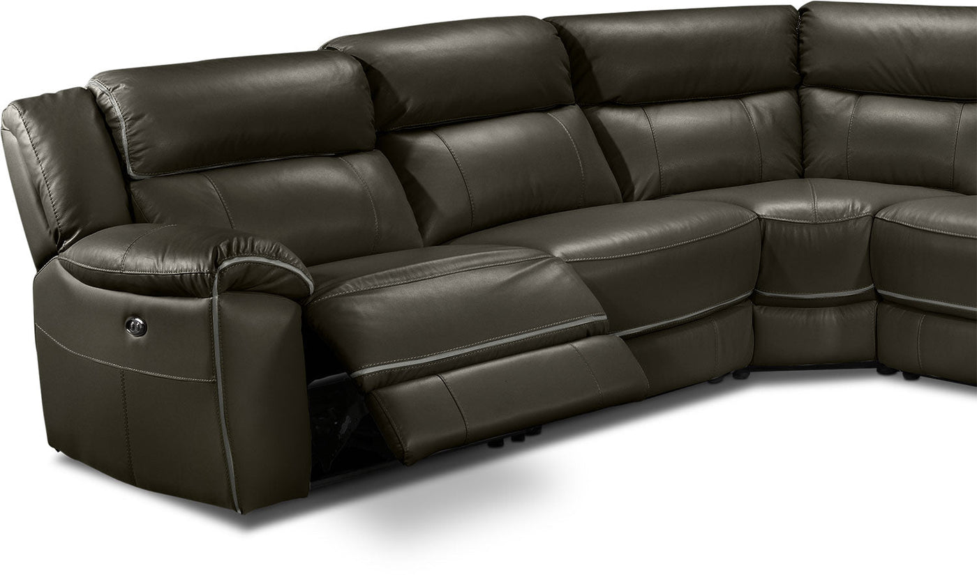 Holton 6-Piece Leather Sectional with Right-Facing Chaise - Charcoal Grey