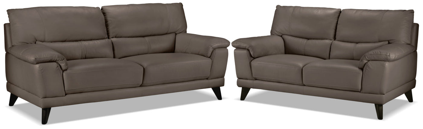 Braylon Leather Sofa and Loveseat Set - African Grey