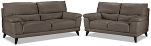 Braylon Leather Sofa and Loveseat Set - African Grey