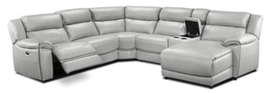 Holton 6-Piece Leather Sectional with Right-Facing Chaise - Grey