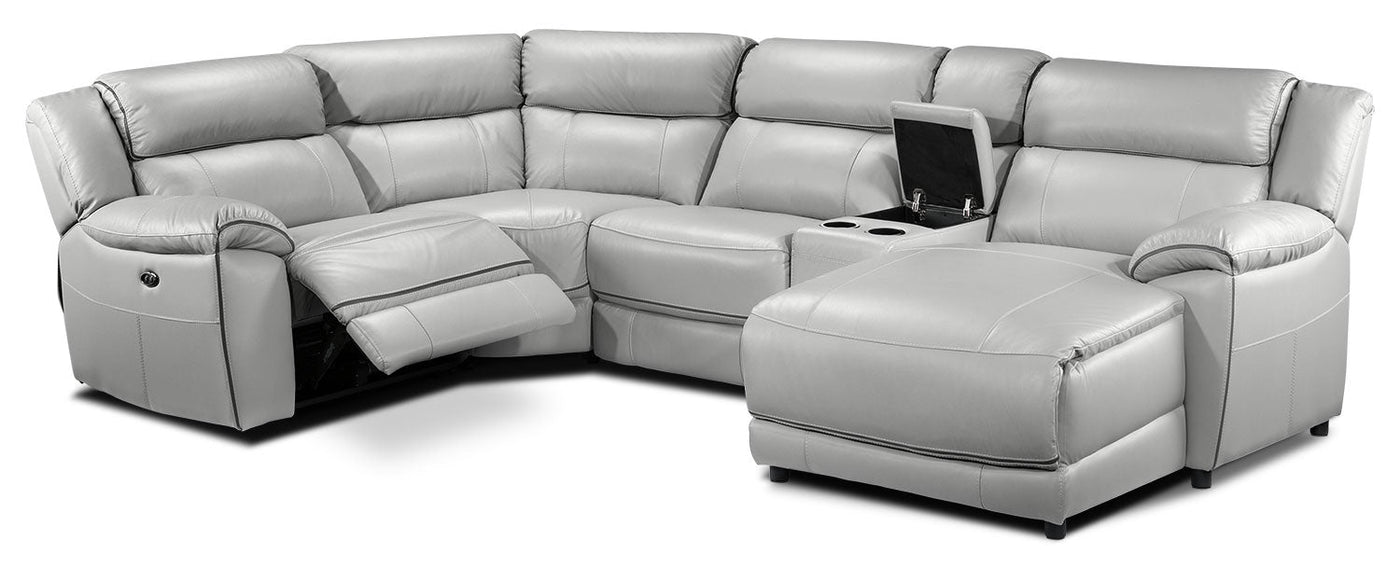 Holton 5-Piece Leather Sectional with Right-Facing Chaise - Grey