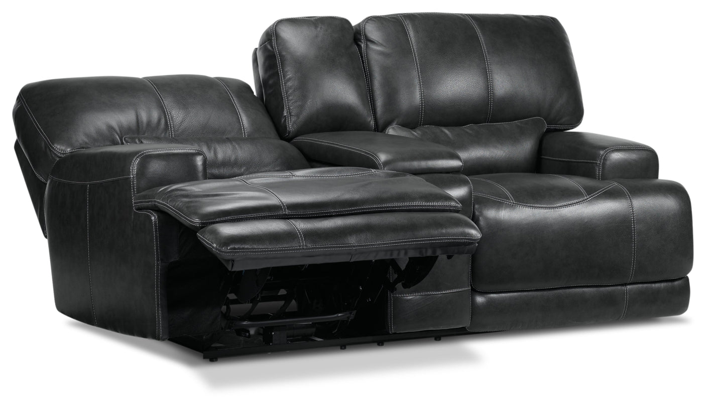 Dearborn Power Reclining Leather Loveseat with Console - Charcoal