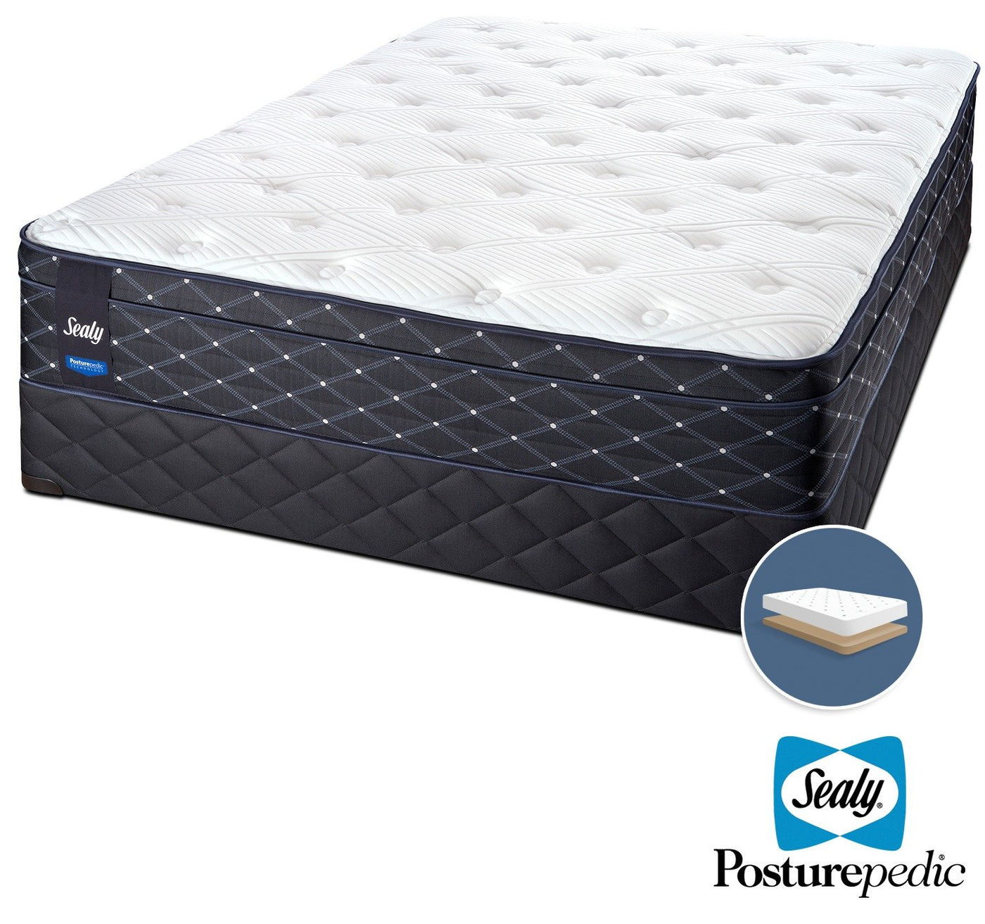Sealy Familiar Plush Queen Mattress and Low-Profile Boxspring Set