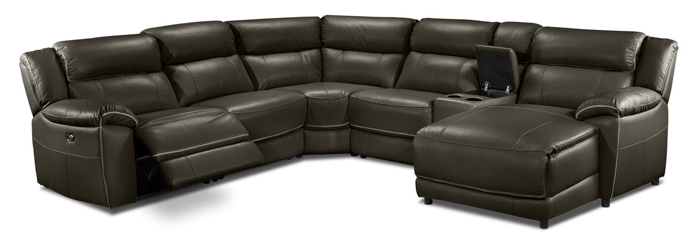 Holton 6-Piece Leather Sectional with Right-Facing Chaise - Charcoal Grey