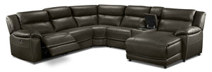 Holton 6-Piece Leather Sectional with Right-Facing Chaise - Charcoal Grey