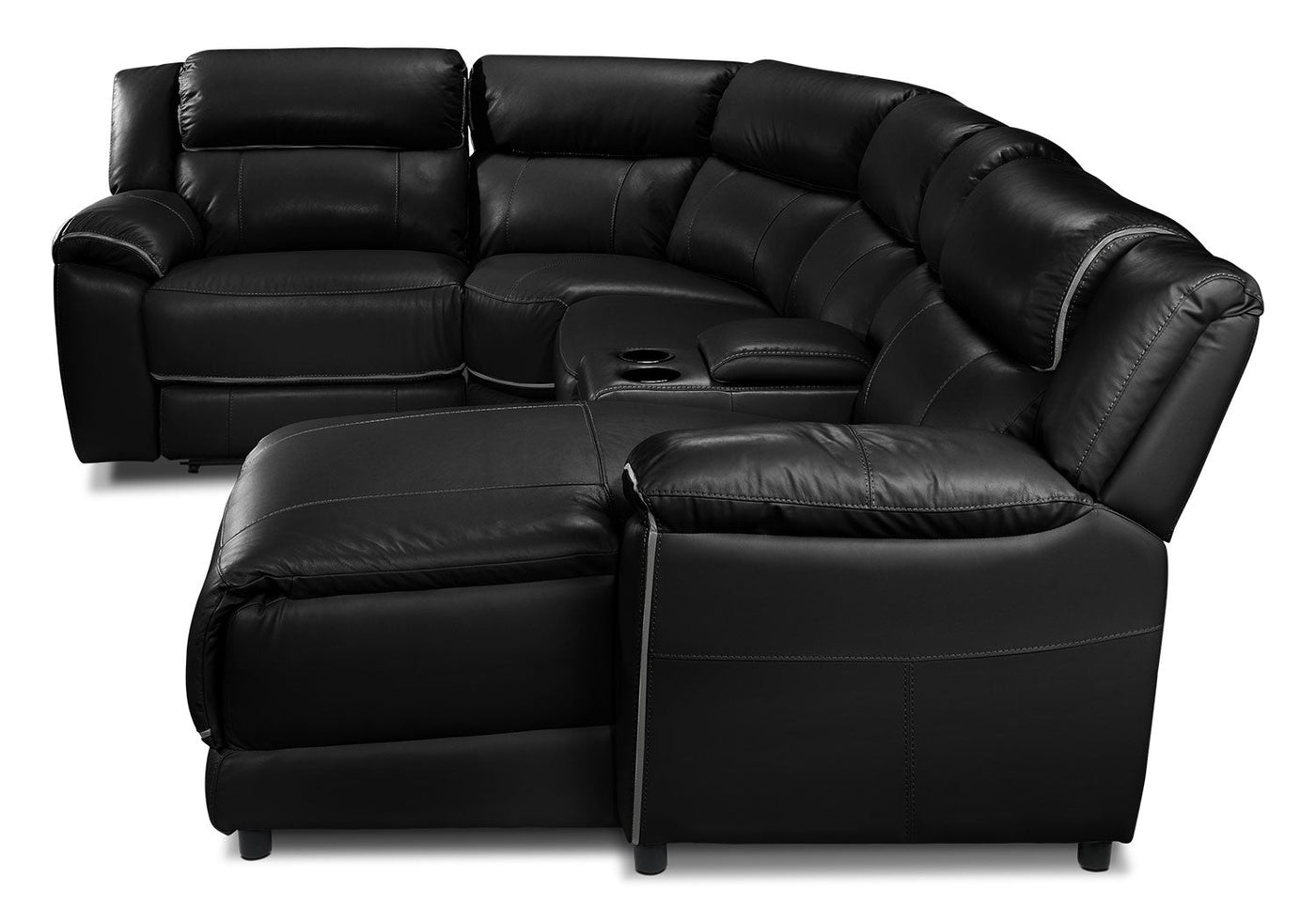 Holton 5-Piece Leather Sectional with Right-Facing Chaise - Black