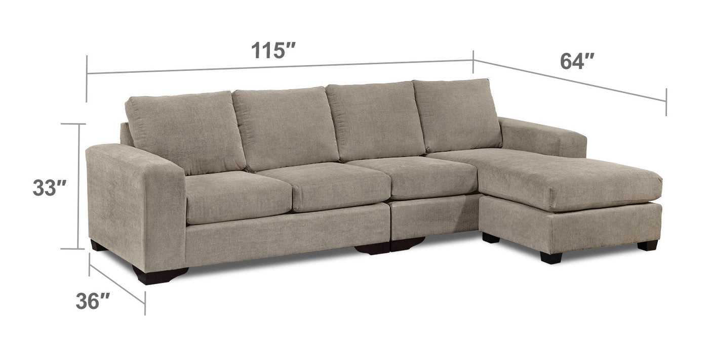 Danielle 2-Piece Sectional with Right-Facing Chaise - Pewter