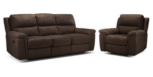 Roarke Reclining Sofa and Recliner Set - Walnut
