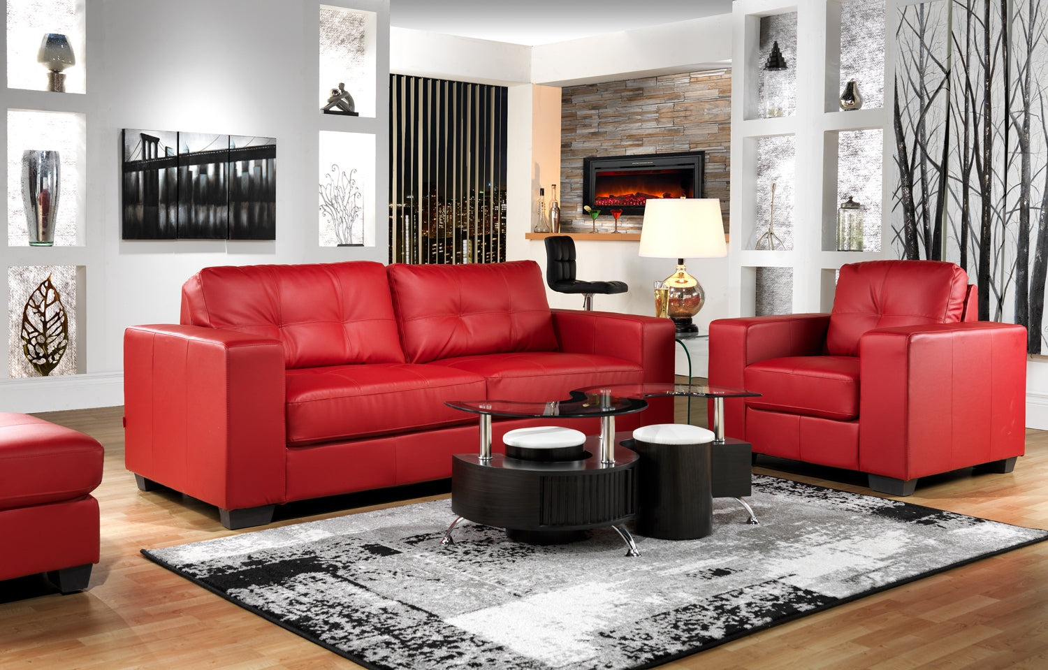 Serpentine Coffee Table with Two Ottomans - Espresso