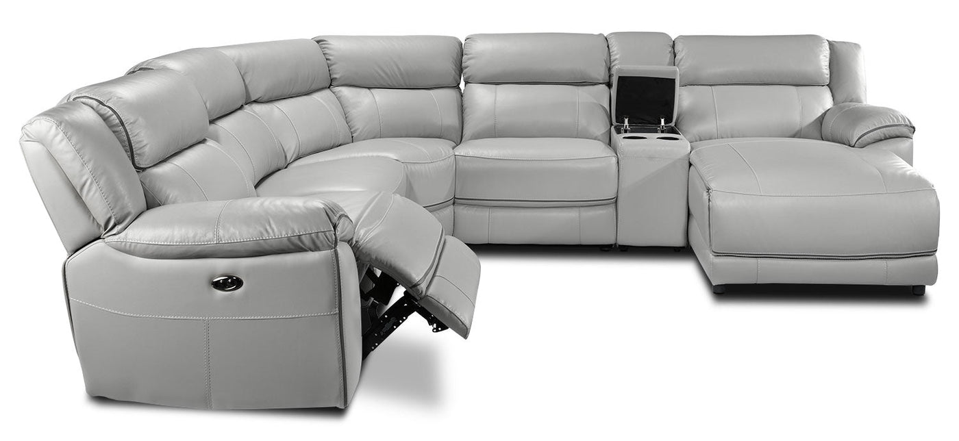 Holton 6-Piece Leather Sectional with Right-Facing Chaise - Grey