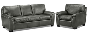Reynolds Leather Sofa and Chair Set - Dark Grey