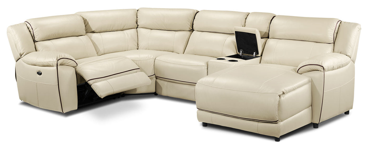 Holton 5-Piece Leather Sectional with Right-Facing Chaise - Pebble