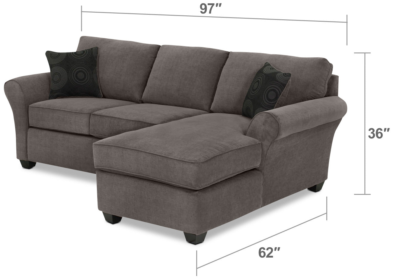 Althea 2-Piece Sectional with Right-Facing Chaise - Charcoal