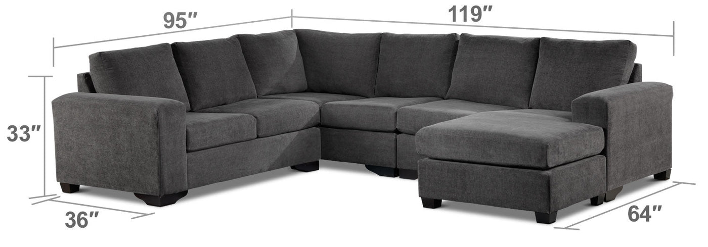 Danielle 3-Piece Sectional with Right-Facing Corner Wedge - Grey