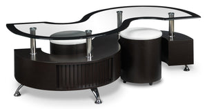 Serpentine Coffee Table with Two Ottomans - Espresso