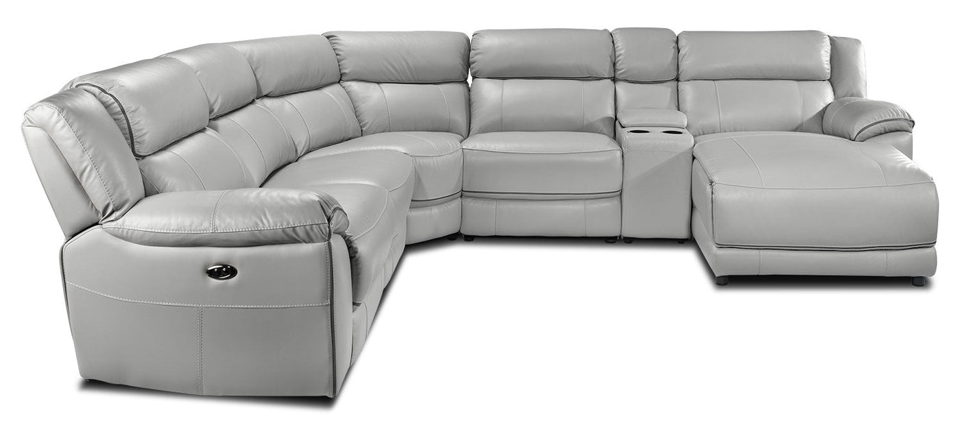 Holton 6-Piece Leather Sectional with Right-Facing Chaise - Grey