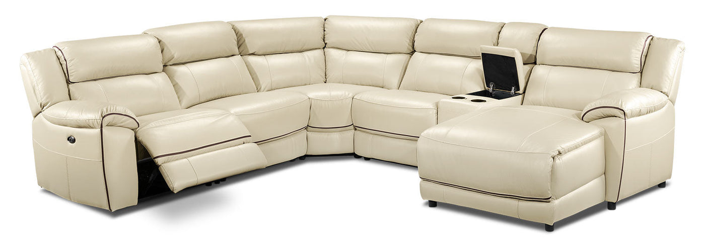 Holton 6-Piece Leather Sectional with Right-Facing Chaise - Pebble