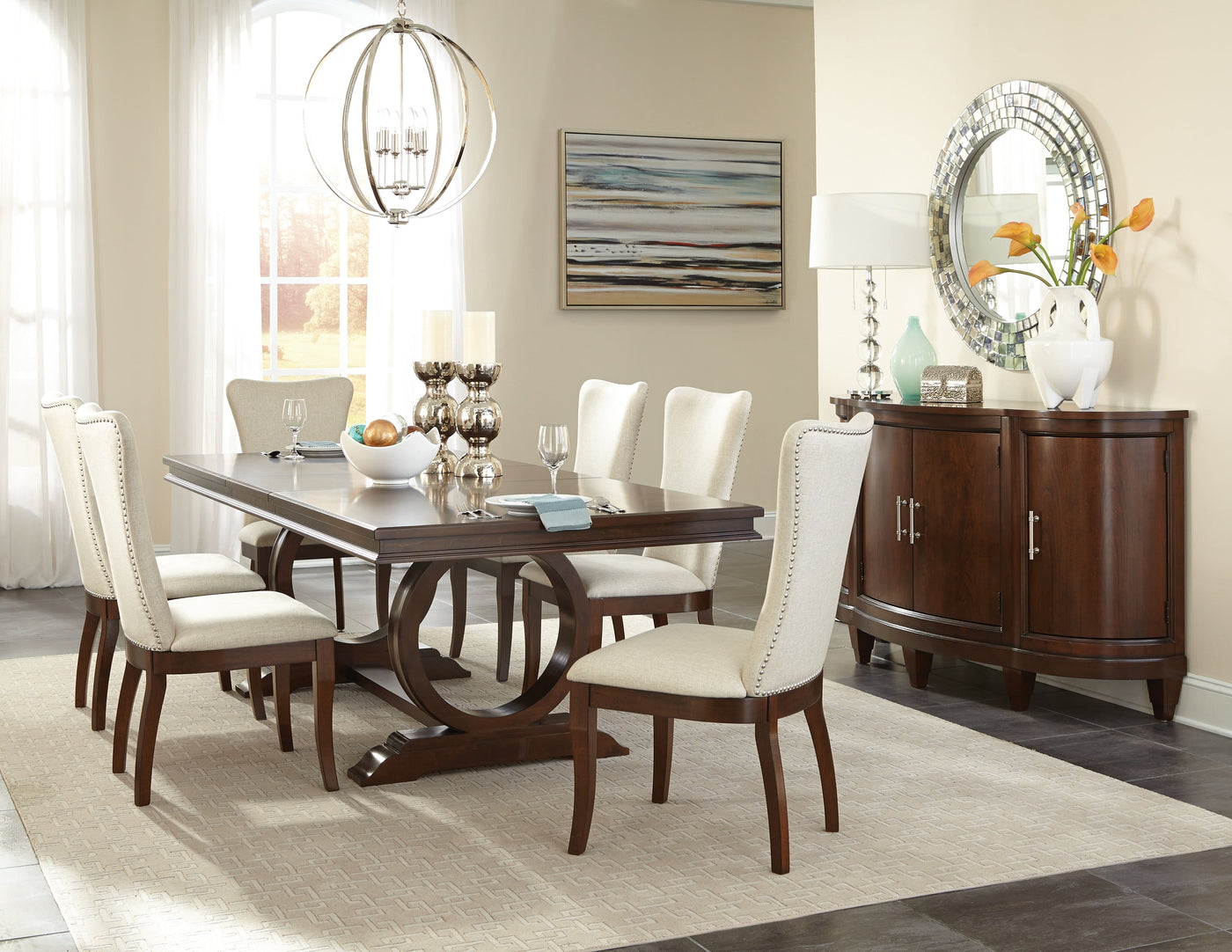Rosario 7-Piece Dining Room Set - Cherry and Beige