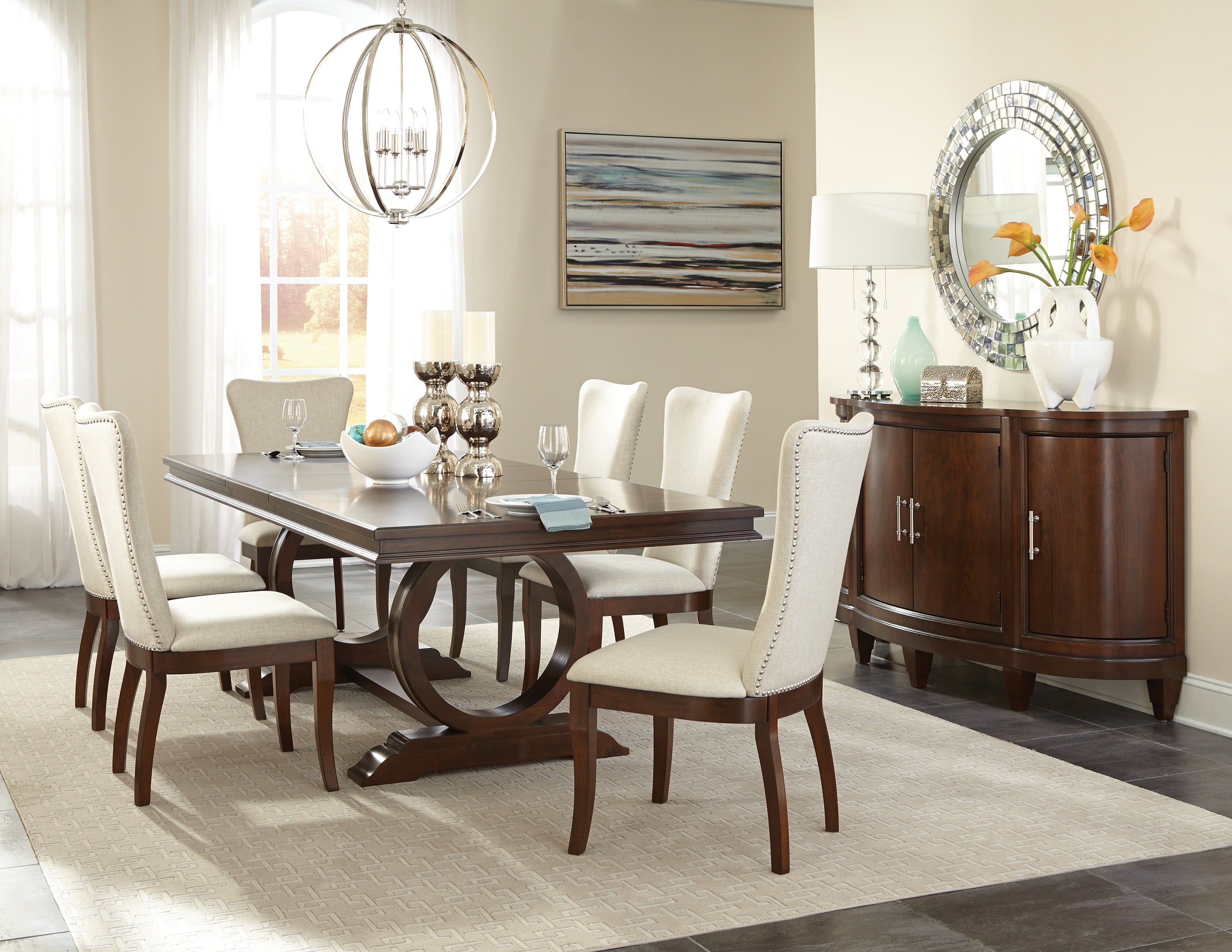 Rosario 7-Piece Dining Room Set - Cherry and Beige