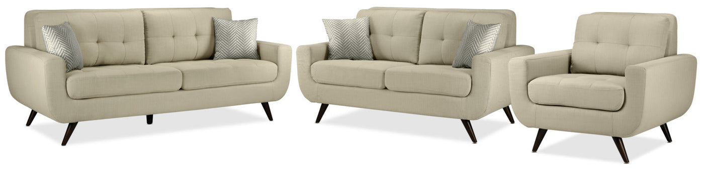 Julian Sofa, Loveseat and Chair Set - Beige