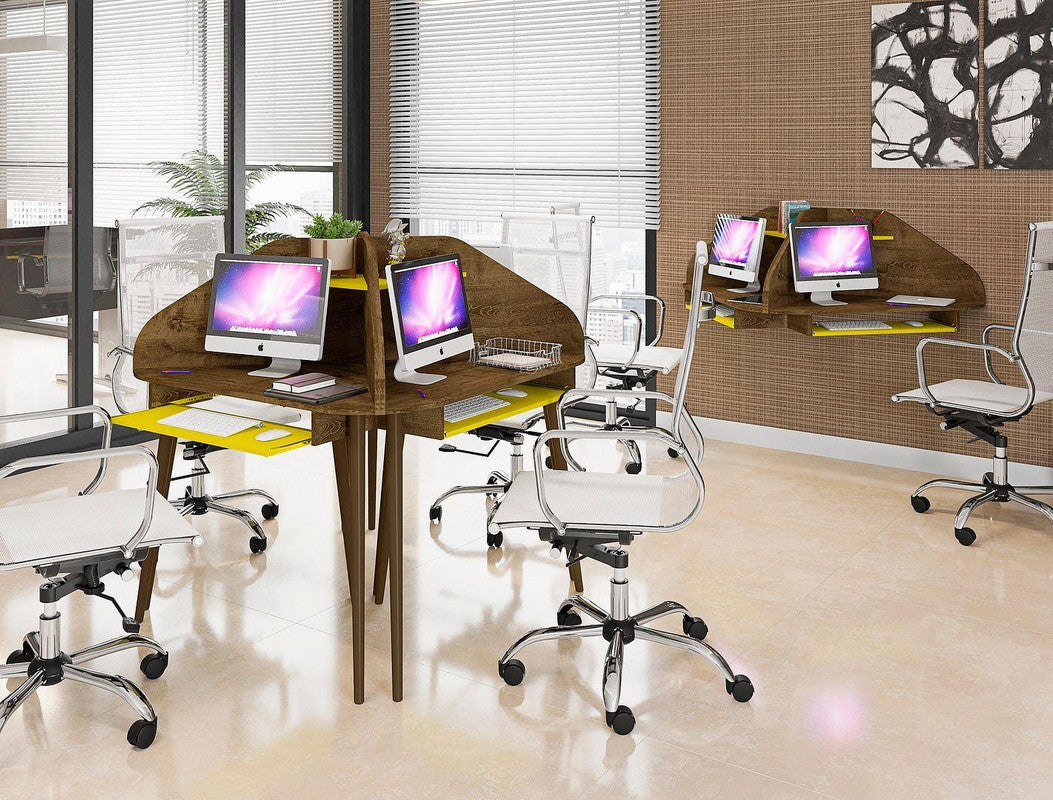 Gatutca Floating Cubicle Section Desk with Keyboard Shelf Set of 2 - Rustic Brown/Yellow