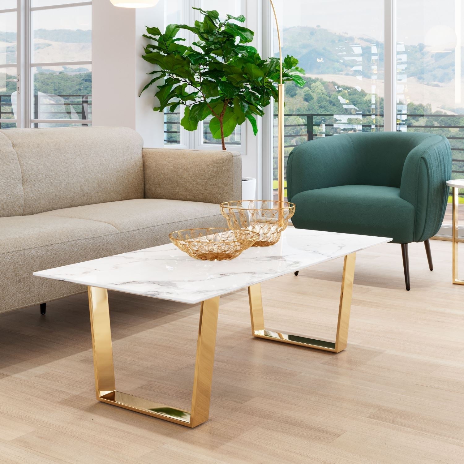 Nezahual Coffee Table - Stone/Gold
