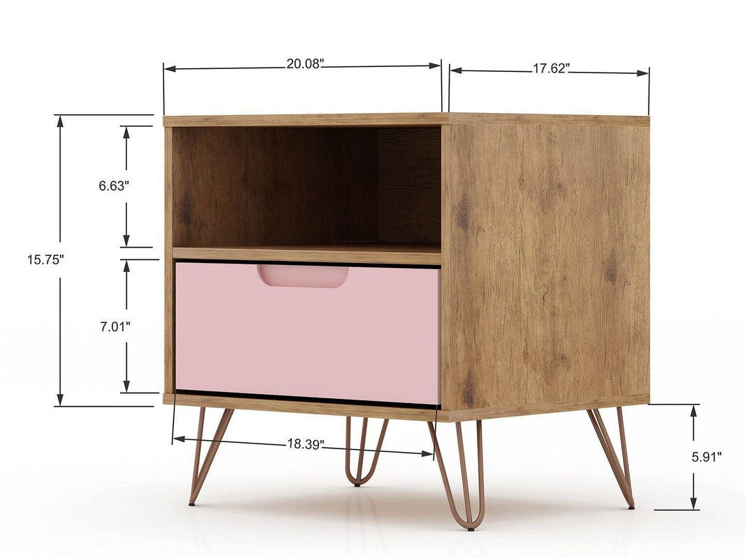 Nuuk I Night Table - Nature/Rose Pink