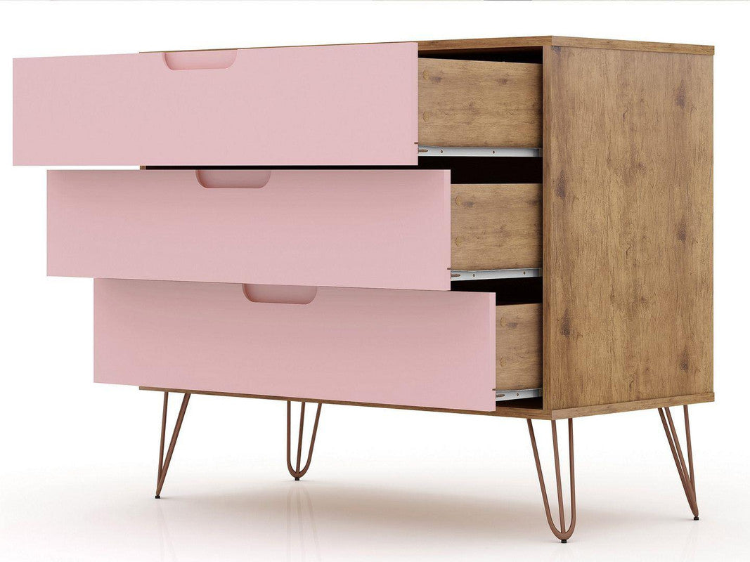 Nuuk 3-Drawer Dresser - Nature/Rose Pink